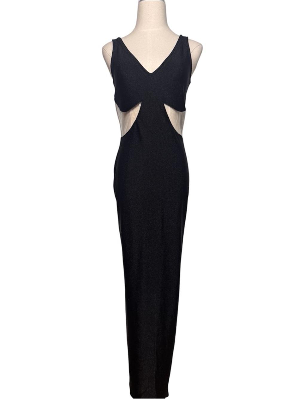 Vintage Versace Black Long Jersey Dress w/ PVC Inserts – Size 44 - Picture 3 of 12